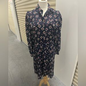 Leslie Fay Navy Snowflake Western Long Sleeve Dress